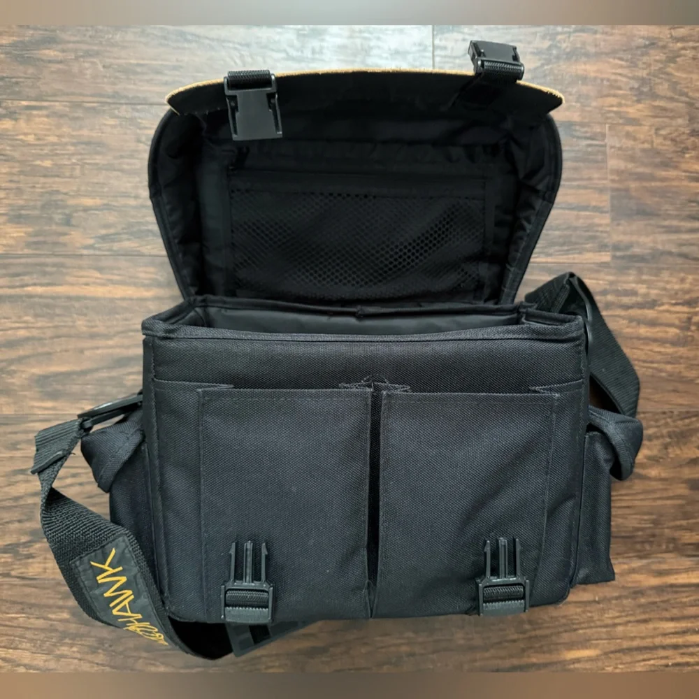 Mohawk Camera Bag Black Padded Multi-Pockets Tan Leather Strap